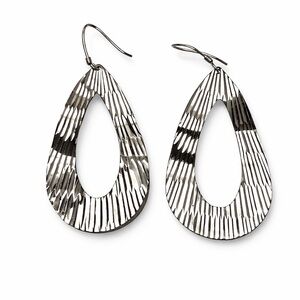 Silver Ribbed Teardrop Dangle Earrings